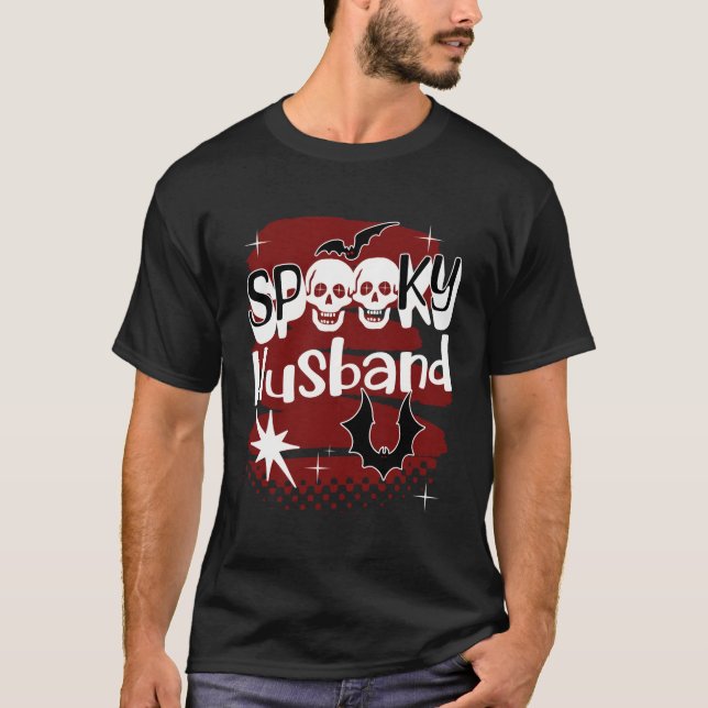 Spooky Husband Halloween Scary Bats And Skulls T-Shirt (Front)
