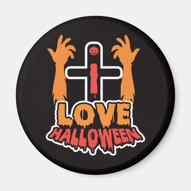 Spooky I Love Halloween Zombie Hands Magnet (Front)