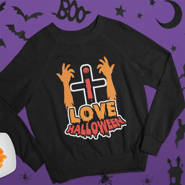 Spooky I Love Halloween Zombie Hands Sweatshirt (Creator Uploaded)