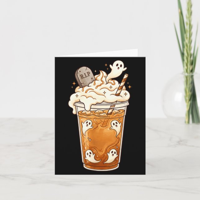 Spooky iced coffee halloween ghosts latte fall card (Front)