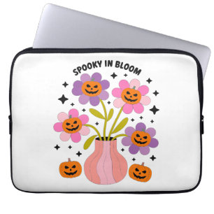 Spooky in Bloom – Cute Halloween Pumpkin Flower Laptop Sleeve
