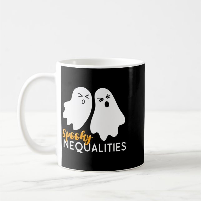 Spooky Inequalities Ghosts - Halloween Math Coffee Mug (Left)