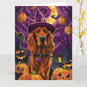 Spooky Irish Red Setter Halloween Witch Pumpkin  Card