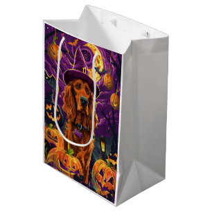 Spooky Irish Red Setter Halloween Witch Pumpkin  Medium Gift Bag