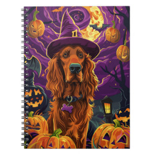 Spooky Irish Red Setter Halloween Witch Pumpkin  Notebook