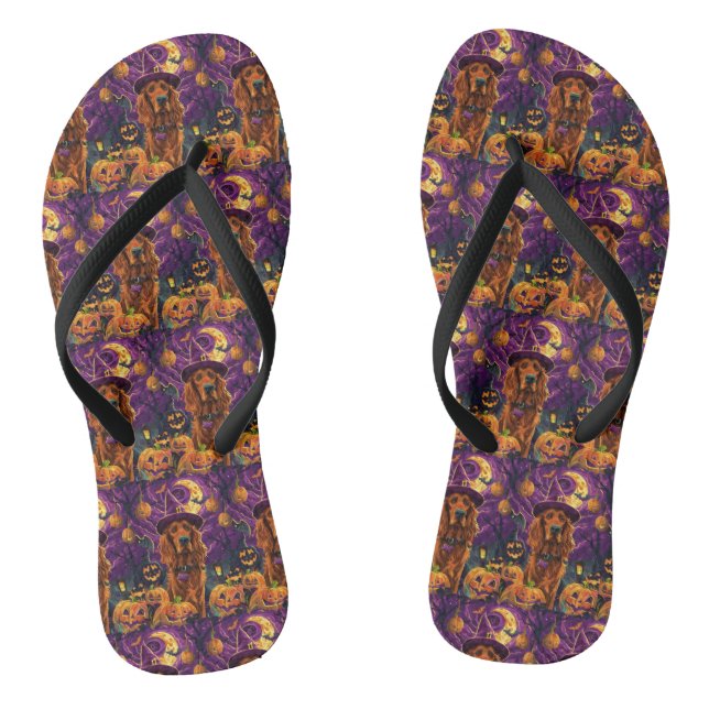 Spooky Irish Red Setter Halloween Witch Pumpkin  Thongs (Footbed)