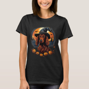Spooky Irish Setter Dog Witch Halloween V-Neck T-Shirt