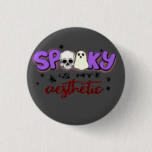 Spooky Is My Aesthetic - Halloween Skull and Ghost 3 Cm Round Badge