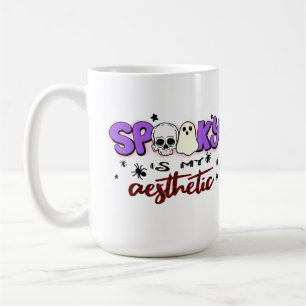 Spooky Is My Aesthetic - Halloween Skull and Ghost Coffee Mug
