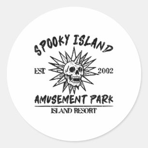 Spooky Island Amusement Park, Disco Skull, Hallowe Classic Round Sticker