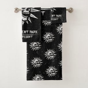 Spooky Island Est 2002 Amusement Park Skull Bath Towel Set
