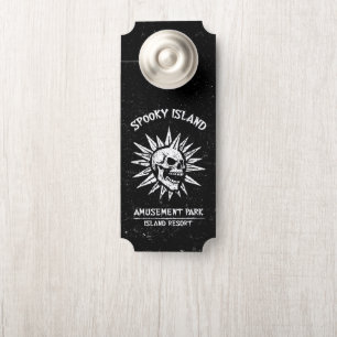 Spooky Island Est 2002 Amusement Park Skull Door Hanger