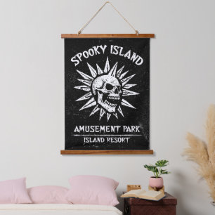 Spooky Island Est 2002 Amusement Park Skull Hanging Tapestry