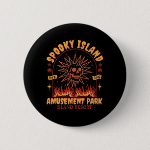 Spooky Island Vintage Skull Flame Retro Halloween 6 Cm Round Badge
