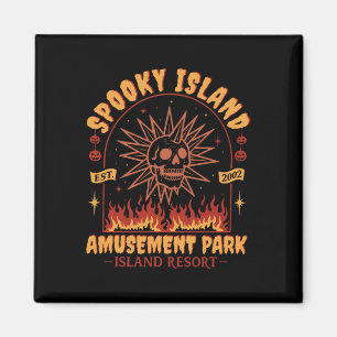 Spooky Island Vintage Skull Flame Retro Halloween Magnet