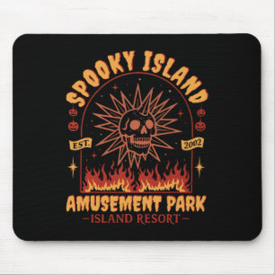 Spooky Island Vintage Skull Flame Retro Halloween Mouse Pad