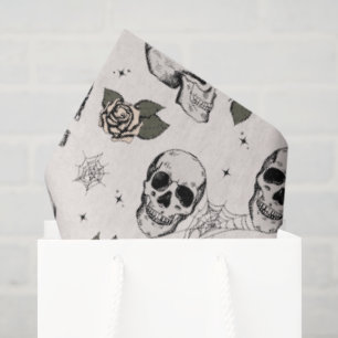 Spooky Ivory Floral Small Skull Halloween Tissue Paper