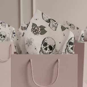 Spooky Ivory Floral Small Skull Halloween Tissue Paper