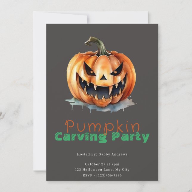 Spooky Jack-O' Lantern Grey Pumpkin Carving Party Invitation (Front)