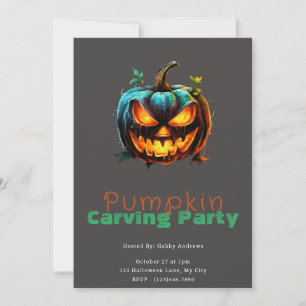 Spooky Jack-O' Lantern Grey Pumpkin Carving Party Invitation