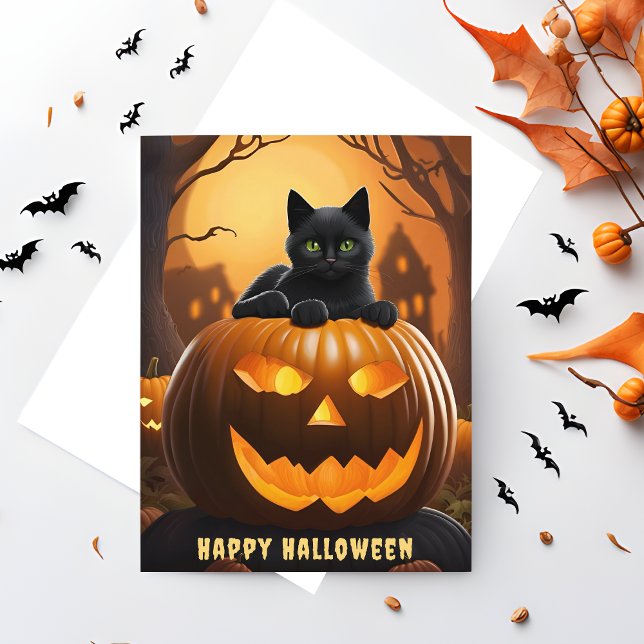 Spooky Jack-O-Lantern Happy Halloween Postcard (🎃 Spooktacular Greetings: Jack-O-Lantern Halloween Postcard! 👻)