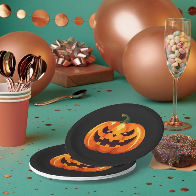 Spooky Jack-o'-Lantern Pumpkin Halloween Plate (Multi)