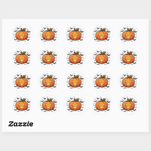 Spooky Jack O Lantern Pumpkin PNG Halloween Bats Classic Round Sticker