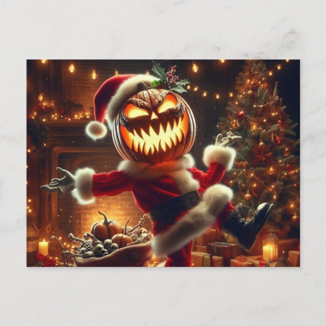 Spooky Jack-O-Lantern Santa Postcard (Front)