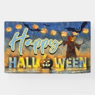 Spooky Jack-o'-lantern Scarecrow Happy Halloween Banner