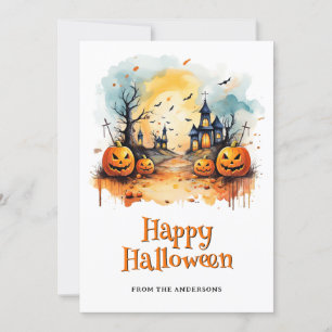 Spooky Jack O’Lanterns Bats Halloween Card