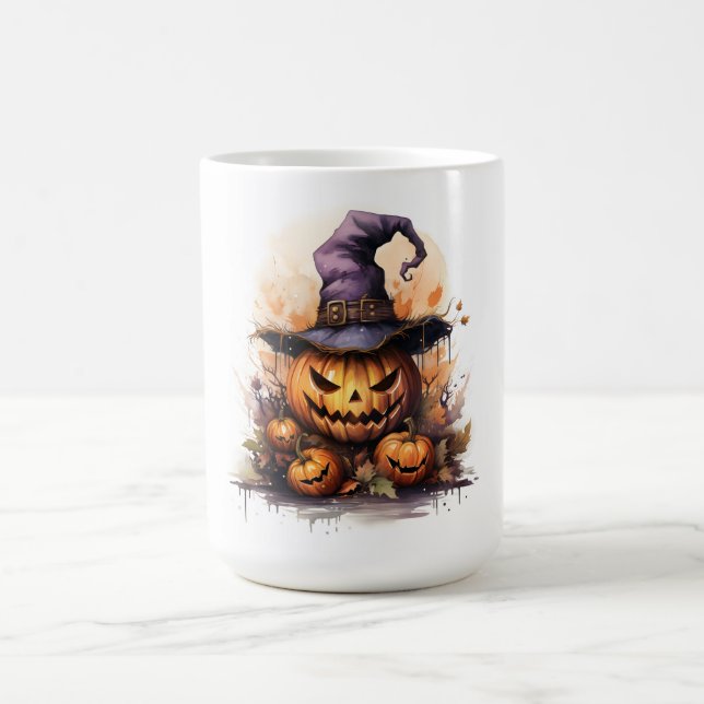Spooky Jack-o-Lanterns Wearing a Witches Hat Coffee Mug (Center)