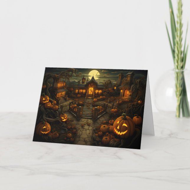 Spooky Jack O' Latern Pumpkin Patch Greeting Card (Front)