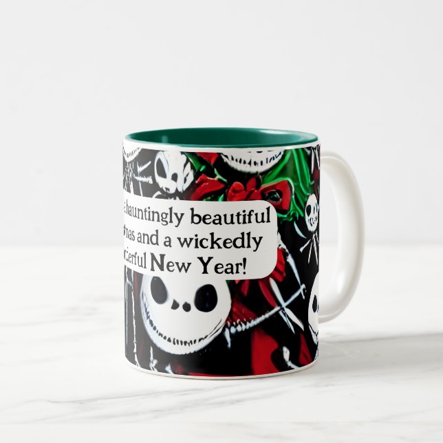 Spooky Jack O'Lantern Christmas Two-Tone Coffee Mug (Front Right)
