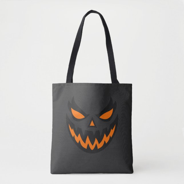 Spooky Jack O'Lantern Face Halloween Design Tote Bag (Front)