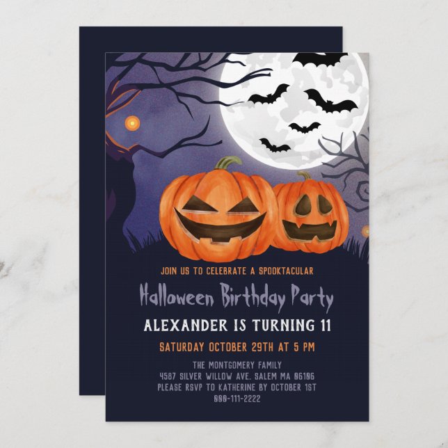 Spooky Jack O'Lantern Halloween Birthday Party Invitation (Front/Back)