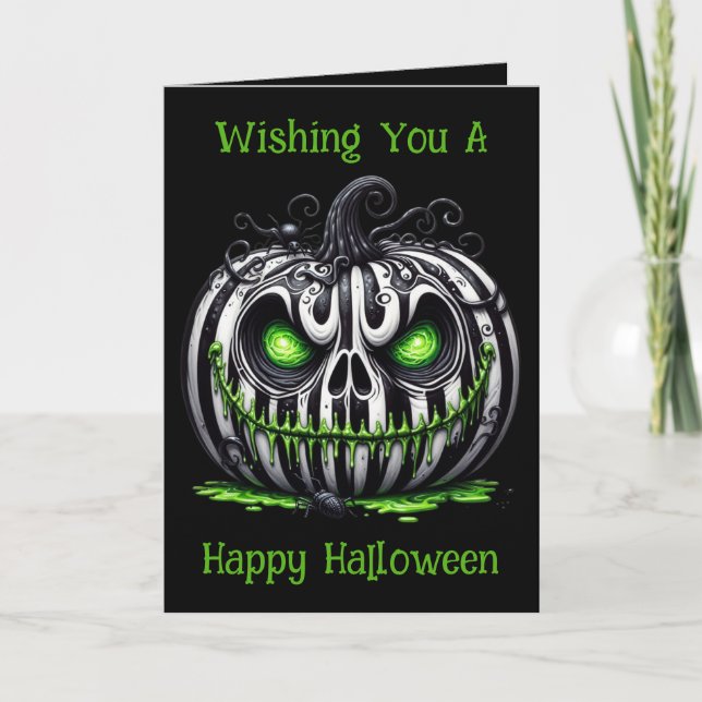 Spooky Jack-o'Lantern Halloween Holiday Card (Front)