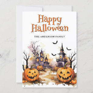 Spooky Jack O'Lanterns Bats Ghosts Halloween Card