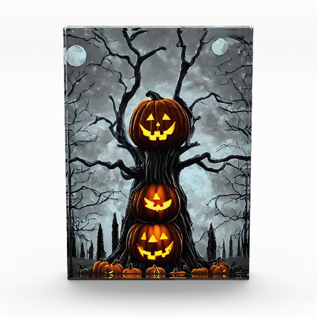 spooky jacko lantern pumpkin tree fantasy Dark ar Photo Block (Front)