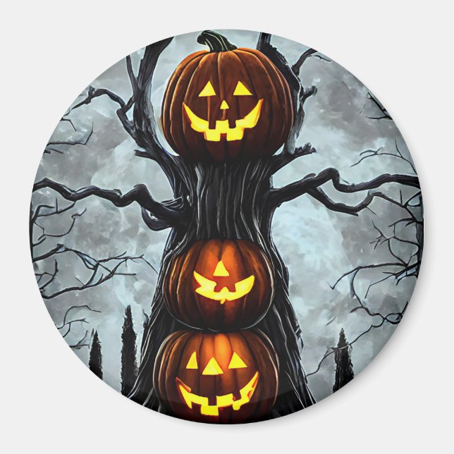spooky jacko lantern pumpkin tree fantasy Dark art Magnet (Front)