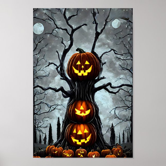 spooky jacko lantern pumpkin tree fantasy Dark art Poster (Front)