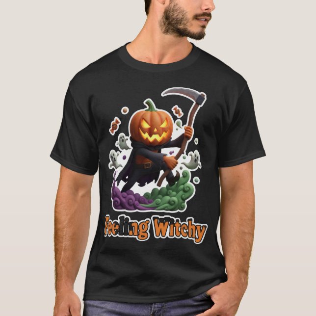 Spooky jackolantern grim reaper with ghosts and ca T-Shirt (Front)