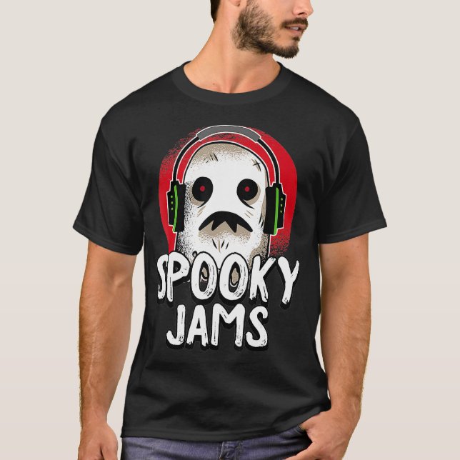 Spooky Jams Lazy Halloween Costume Ghost DJ Creepy T-Shirt (Front)