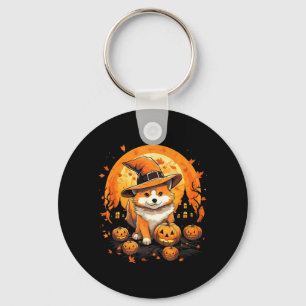 Spooky Jindo Dog Witch Halloween Key Ring
