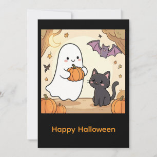 Spooky Kawaii Ghost Fun with Black Cat Invitation