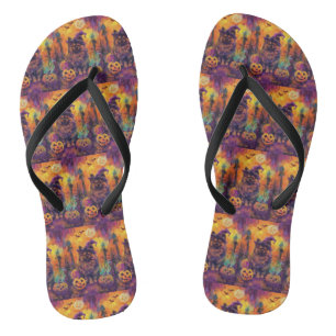 Spooky Keeshond Dog Halloween Witch And Pumpkin Thongs