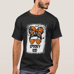 Spooky Kid Halloween For Girl Youth Messy Bun Ble T-Shirt