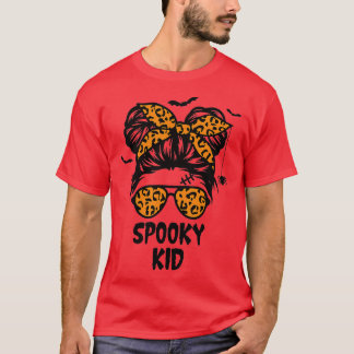Spooky Kid Halloween  for Girls Youth Messy Bun Le T-Shirt