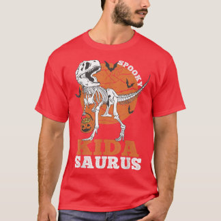 Spooky Kida Saurus Dinosaur Skeleton T rex Pumpkin T-Shirt