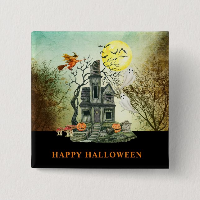 Spooky Kid's Halloween Haunted House   15 Cm Square Badge (Front)