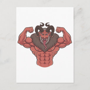 Spooky Krampus Christmas Flexing Muscle Fitness Holiday Postcard